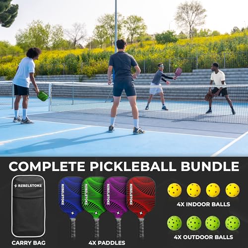 Complete Pickleball Set of 4 with Bag, Pickle Ball Paddle Set of 4, Designed in The USA, Pickleball Racket for Adults Comfort Grip, Indoor Outdoor Pickle Ball Kit, Pickleball Paddles 4 Pack - style: Abstract Lines