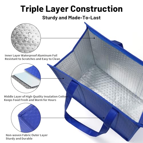 Insulated Grocery Bags with Zippered top Frozen Food Shopping Groceries Travel Insulated Tote Cooler Thermal Bags - color: Blue