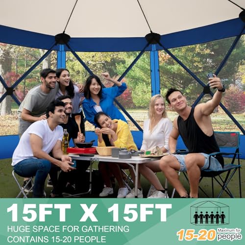 COBIZI 15x15 FT Pop Up Gazebo - Canopy Tent, Large Gazebos On Clearance with Sidewalls, Screened in Gazebo,carpas para Patio,Portable Screen Tents for 12-15 Persons Outdoor Camping, Backyard,Blue - color: Blue, size: 15x15ft Essential Gazebo