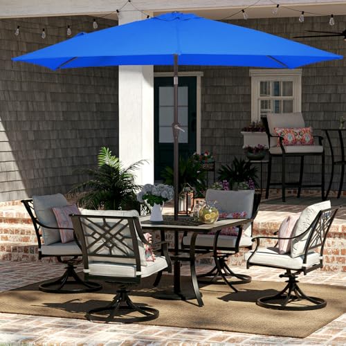 JEAREY 6.5x10 ft Rectangular Patio Umbrellas Rectangle Outdoor Umbrella with Push Button Tilt and Crank, Market Table Umbrella 6 Sturdy Ribs UV Protection for Poolside Garden Backyard Deck, Royal Blue - color: Royal Blue