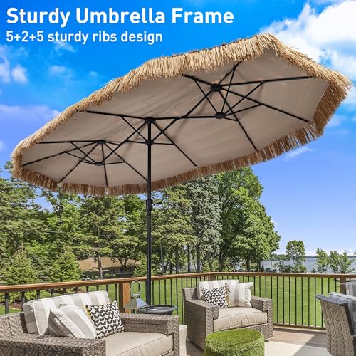13ft Thatch Umbrella Tiki Bench umbrella With Crank, Water-resistant for Bench, Patio,Pool - color: Yellow, size: 13FT Umbrella