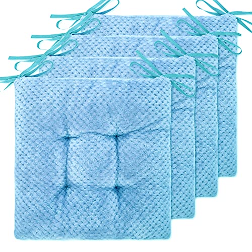 WONDER MIRACLE 4 Pack Seat Cushion/Chair Cushion Pads for Dining Chairs, Office Chair, Car, Floor, Outdoor, Patio，Machine Wash & Dryer Friendly (F&F 16"×16", Ice Blue) - color: Ice Blue, style: F&F 16"×16"