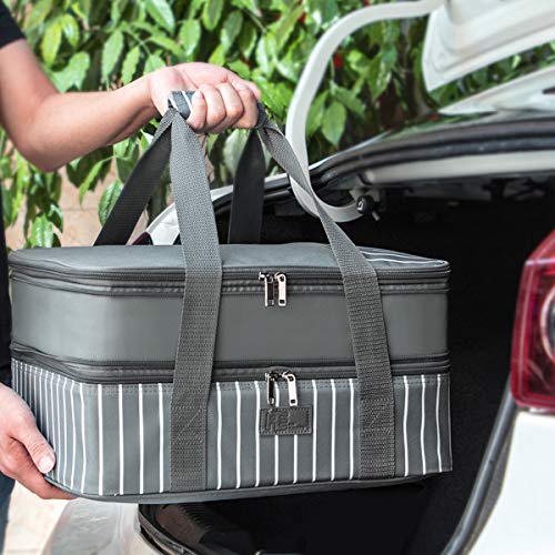 FE FUN ELEMENTS Casserole Carrier, Expandable Insulated Casserole Carriers for Hot or Cold Food, Lasagna Lugger for Parties, Fits 9" x 13" Baking Dish, Grey - style: Double