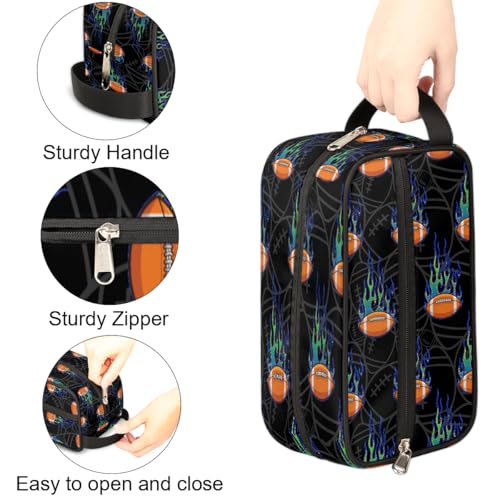 Kids Travel Toiletry Bag - Waterproof Hanging Cosmetic Hygiene Bags for Boys Men - Fire Football Large Shave Kit for Toiletries Accessories Bathroom Stuff - color: Fire Rugby