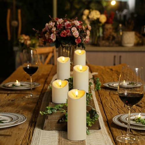 Homemory Outdoor Waterproof Flameless Candles, LED Candles, Battery Operated Candles with Remote and Timers, Electric Fake Plastic Pillar Candles, Ivory White, D3 H4 5" 6" 8" 8", Set of 5 - color: Ivory White, size: D3"xH4"5"6"8"8"