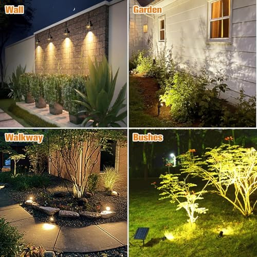 APONUO Metal Solar Spot Lights Outdoor with 9.8ft Cable Solar Powered Landscape Lighting Low Voltage IP65 Waterproof Auto On/Off for Outside Garden Yard Landscape Pathway Garage-Warm White(2-in-1) - color: Warm White, size: 2-IN-1