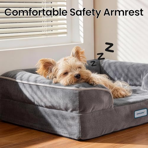 OhGeni Orthopedic Dog Bed Couch Cat Sofa for Small Sized Pets with Memory Foam, Machine-Washable Waterproof Removable Cover, Soft Comfortable Fabric, 22-inch (Gray) - color: 01-Gray, size: 22"x17"x6"