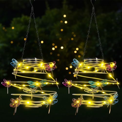 2 Pack Solar Outdoor Lantern Hanging Lights - 30LED Waterproof Solar Dragonfly Light Outdoor,Hanging Decor for Garden,Yard,Porch Patio,Lawn Backyard Landscape Pathway Outside,Gifts for Women - color: Blue-Dragonfly