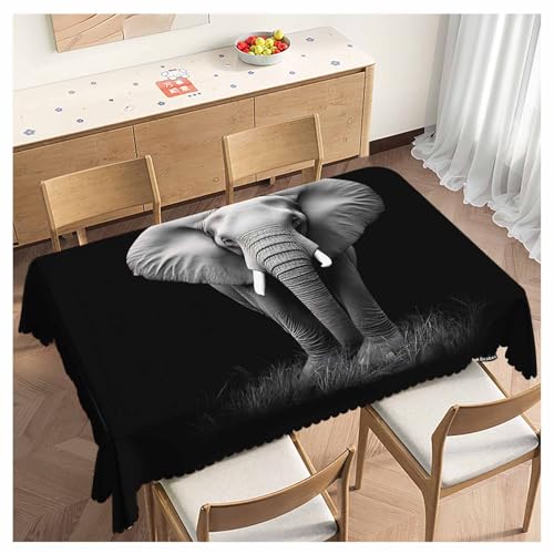 Elephant Dinner Table Cloths Tablecloth Animal Elephant Black Decorative Tablecloth for Rectangle Tables 52"X70", Heavy Duty Table Covers for Kitchen Patio Banquet - color: Elephant