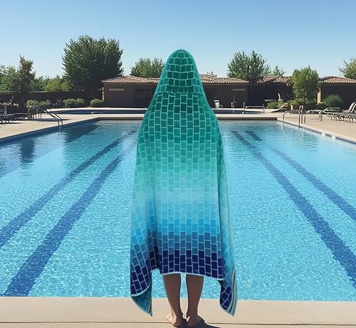 COTTON CRAFT Hooded Beach Towel - Oversized XXL 35x84 Towel with Hood for Adults - The Big Kahuna 7 Foot Large Beach Blanket Towel - Big & Tall - Soft 100% Cotton Velour Pool Bath Wrap - Blue Tiles - color: Blue Tiles, size: 1 Pack - 35x84 Hooded