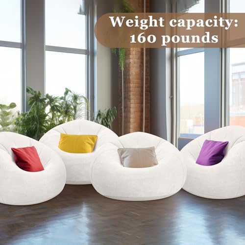 Realspring Inflatable Bean Bag Chairs Outdoor Blow up Camping Chairs Inflatable Lazy Sofa Folding Portable Bean Bag Loungers Couch for Movie Night (Beige,4 Pcs) - color: Beige