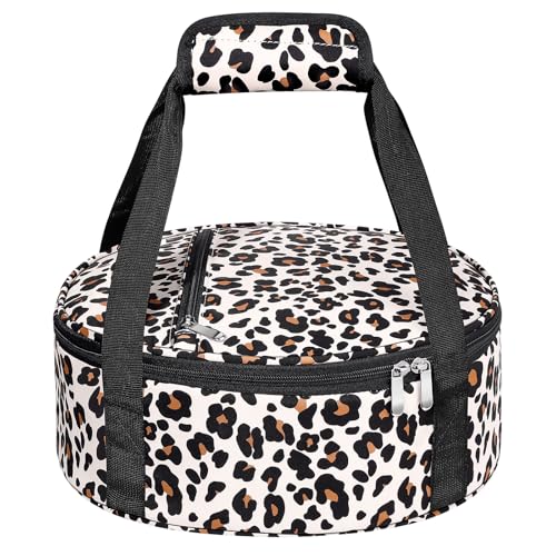 Round Insulated Casserole Carrier – 12" Portable Pie Carrier Bag for Hot or Cold Food, Leakproof Thermal Lunch Tote with Handle for Parties Picnic & Travel - Leopard - color: Leopard, size: Single