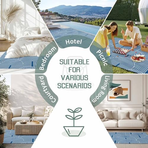 Outdoor Rug 3x5ft, Abstract Navy Blue Geometric Pattern Indoor Area Rug for Patio Backyard Deck Large Floor Mat, Modern Boho Nordic Style Non-Slip Outside Carpet Balcony Porch Camping Rugs Picnic Mat - size: 3' x 5' (Rectangular)