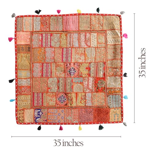 THE ART BOX 35" X 35" Large Boxed Shaped Premium Hypoallergenic Square Stuffer Best for Meditation Floor Pillow Cover, Mandala Ottoman Cushion Cover, Dog Beds, Lounger, Pet Beds - color: Orange