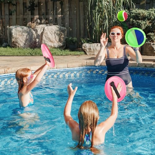 Shemira Toss and Catch Ball Game Set, Outdoor Outside Toys for Kids Ages 3 4 5 6 7 8-12, Beach Pool Yard Lawn Outdoor Games, Birthday Summer Gifts for Kids, 4 Paddles 4 Balls - color: Green, Pink, Blue