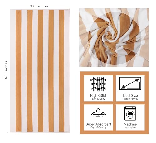 COTTON CRAFT Oversized XL Beach Towel - 2 Pack 39 x 68 inches Big & Huge Beach Blanket Towel - 100% Cotton Velour Thick Plush 450 GSM Super Soft Luxury - Pool Picnic Bath Towel - Cabana Stripe Linen - color: Cabana Stripe - Linen, size: 2 Pack - 39x68