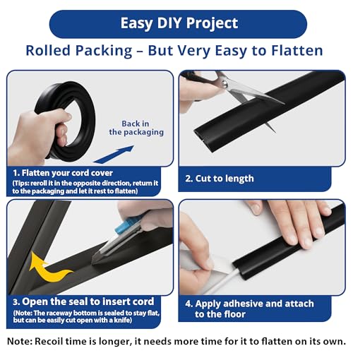 ZhiYo 6ft Cord Covers for Wires on Floor, Cord Hider Floor Hide Power Extension Cords, Soft PVC Cable Cover Cable Protector, Wire Cavity W0.47in H0.28in, White - color: White, size: W1.2'' x L6'