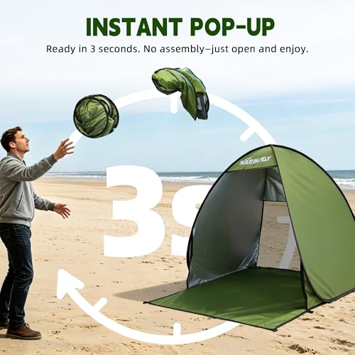 NARMAY Camping Tent, Pop Up Beach Tent, Portable Sun Shelter for 1-2 Person with UPF 50+ UV Protection - Green - color: Green