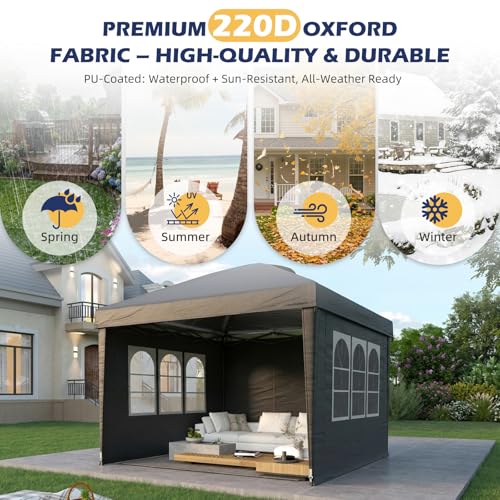 EROMMY 10x10 Heavy Duty Pop Up Canopy Tent with 4 Removable Sidewalls, Waterproof UV50+ Gazebo with Mosquito Netting, Easy Setup Instant Shelter for Backyard, Party, Wedding & Commercial Use, Black - color: Black, size: 10’x 10’