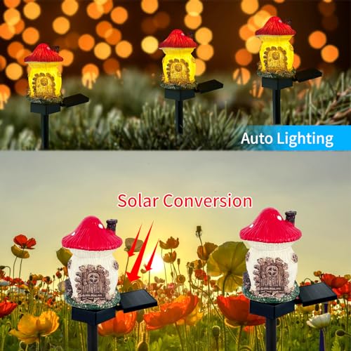 Mushroom Solar Lights Outdoor, Waterproof Fairy Houses Lights Mushroom Garden Decor Decorative Solar Powered Garden Stake Light for Outside Lawn Walkway Patio Yard (Red) - color: Red