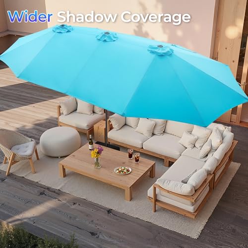 SUPERJARE 15FT Outdoor Patio Umbrella with Base Included, Double Sided Pool Umbrellas with Fade Resistant Canopy, Extra-Large Table Umbrella for Deck, Market, Backyard, Light Blue - color: Light Blue, size: 15ft