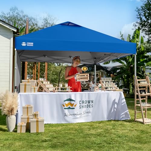 CROWN SHADES 10x10 Pop Up Canopy with 1 Side Wall - Beach Tent with One Push Setup - Outdoor Sun Shade for Events, Parties, Camping - Gazebo with STO-N-Go Cover Bag (Blue) - color: Blue, size: 10x10FT
