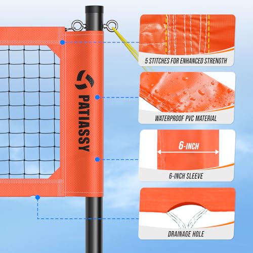 Professional Heavy Duty Volleyball Net Set for Backyard & Beach, Outdoor Net System with Steel Anti-Sag Winch, 32FT Reinforced Net, Height Adjustable Rust-Resistant Aluminum Poles, Portable Carry Bag - color: G-Bright Orange