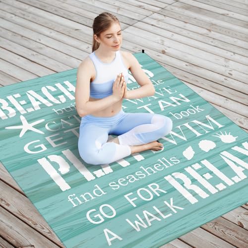 Beach Rules Pocket Picnic Blankets, Blue Seashell Coastal Mini Beach Camping Blanket Waterproof Sandproof, Rustic Sea RV Outdoor Picnic Blanket Mat Gifts for Camper Campsite Travel 55x60in - color: Rules