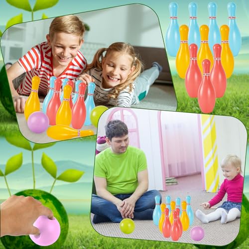 2 Pack Bowling Set Indoor Outdoor Bowling Games Include 20 Bowling Pins and 4 Plastic Ball Lawn Bowling Toy for Kids Boys Girls Family Party Birthday School Educational Gift (Color Set 2) - color: Color Set 2