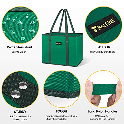 BALEINE 3Pk Reusable Grocery Bags, Foldable Shopping Bags for Groceries with Reinforced Bottom & Handles (Green) - color: Green, size: 3 Pack