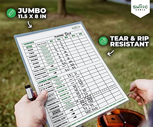 SWOOC Games® - 5 Big Premium Laminated Yardzee & Farkle Score Cards (11.5in x 8in) with Rules - Large Reusable Dry Erase Pads for Giant Outdoor Dice - style: Score Cards Only (5 Pack)