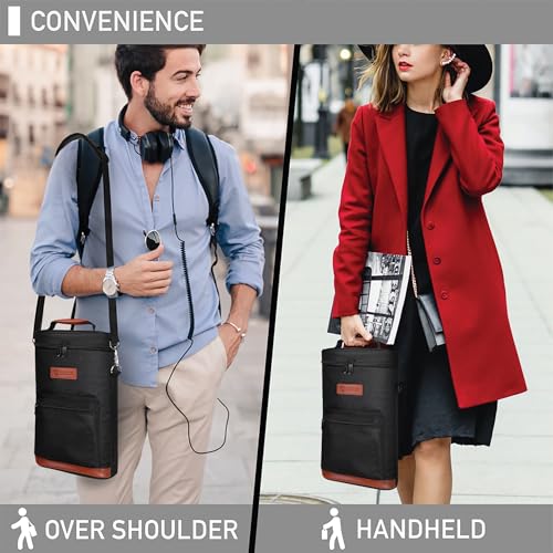 opux Wine Bag 2 Bottle Wine Tote Carrier, Insulated Wine Cooler Bag for Travel Picnic, Leakproof Portable Bottle Padded Case, Wine Gifts For Women Men Wine Lovers Christmas, Black - color: Solid Black