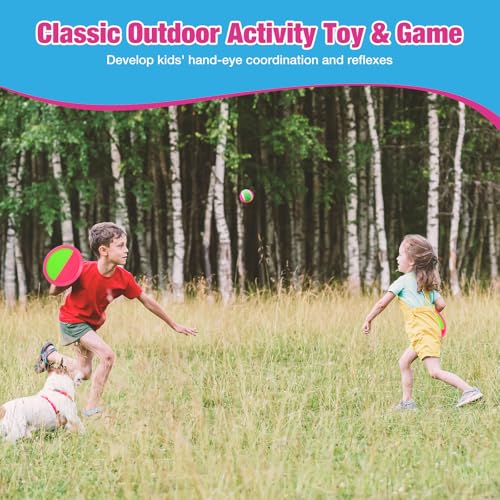 Kids Outdoor Toys - Toss and Catch Game Set, Outside Yard Camping Beach Pool Toys Games for Boys Girls 3 4 5 6 7 8 9 10 Year Old, 4 Paddles 4 Balls (Pink+Pink) - color: Pink