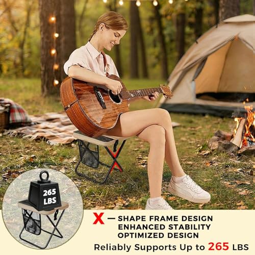 12" Portable Collapsible Stool - Folding Chair with Storage Pouch, Convertible Satchel for Hands-Free Carry & Supports 265Lbs, Ultralight for Hiking, Fishing, Camping, Festivals (Khaki, Standard) - color: Khaki, size: Standard