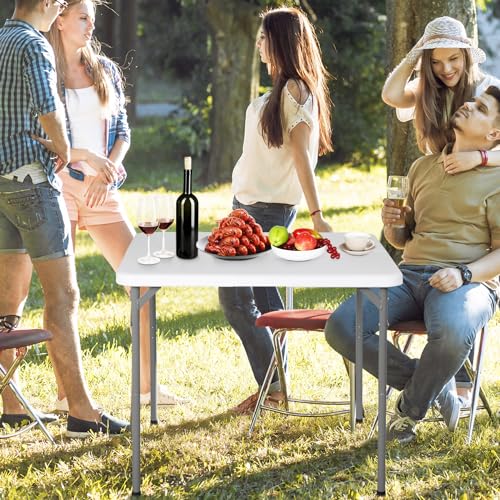 ZENY 34inch Fold in Half Square Table, Portable Plastic Dining Card Table for Kitchen or Outdoor Party Wedding Event, Bi-Folding Picnic Camp Dining Table, White - color: White, size: 34" x 34"