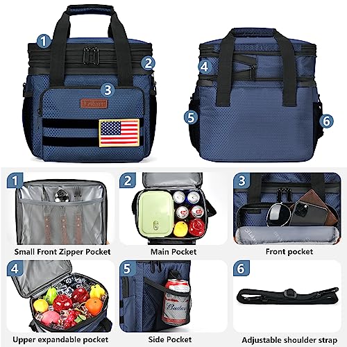 Tactical Lunch Box for Men- Large Insulated Lunch Bag-Expandable Adult Lunch Box with Adjustable Shoulder Strap-Large Lunch Tote Bag for Work Camping Fishing (Dark Blue) - color: Dark Blue