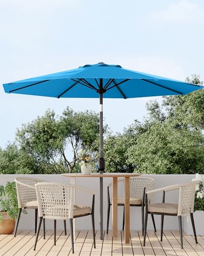 GarveeLife Outdoor Patio Umbrella, Table Market Umbrella with Push Button Tilt and Crank, 8 Sturdy Ribs UV Protection Waterproof for Garden, Deck, Backyard, Pool - color: Sky Blue, size: 9ft