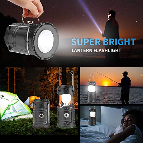 Censinda LED Camping Lantern, Solar and Rechargeable Lantern Flashlight Collapsible and Portable Light for Daily/Camp/Hiking/Night Fishing/Emergency/Hurricanes/Storm(Black, 1 Pack) - style: Black