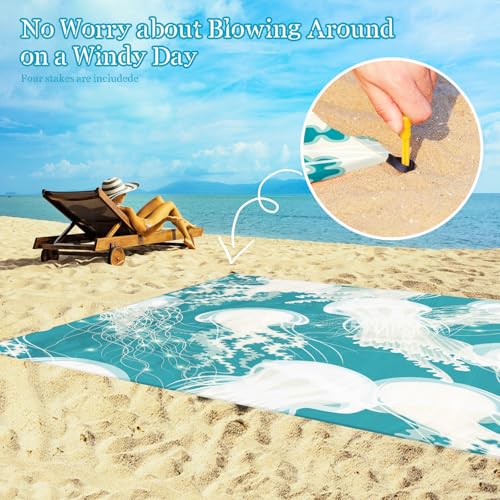 Beach Blanket Waterproof Sandproof 1-7 Adult Oversized 78 '' × 110 '' Lightweight Durable Compact Sand Free Extra Large Beach Mat for Travel Camping Hiking Picnic Blanket - color: Jellyfish, size: 78“x110”