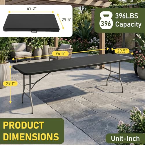 BestOffice 8 FT Picnic Table Plastic Camping Table Portable Square Height Folding Table Perfect for Picnics, Parties, Party and Camping, Black - color: Black, size: 8 FT
