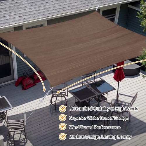 20 x 26 ft Sun Shade Sail for Patio Rectangle 185 GSM Heavy Duty UV Block Canopy Permeable Cover Outdoor Garden Deck Backyard Commercial Grade 95%-98% UV Protection Easy Installation(Brown) - color: Brown