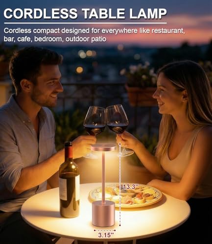Cordless Table Lamps Rechargeable Set of 2, Portable LED Desk Lamp, 5000mAh Battery Powered Wireless Table Light - 3 Color Dimmable Lighting for Restaurant Dining Patio Outdoor Bedroom(Rose Gold) - color: Rose Gold (Set of 2)