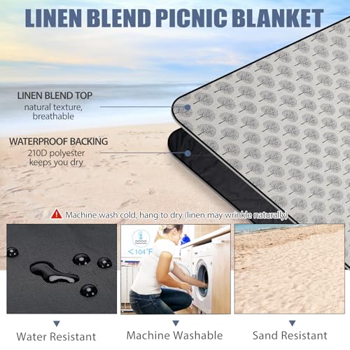 Picnic Outdoor Blankets Waterproof Extra Large - Beach Mat Sand Free Foldable with Carry Strap | Portable Camping Blanket | Park Blanket for Grass Park, Hiking, Travel, Concerts, Indoor (Black Flower) - color: Black Flower