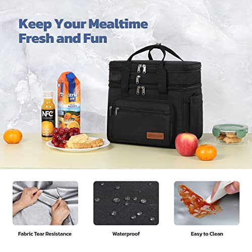 Maelstrom Lunch Box, 23L Insulated Lunch Bag, Expandable Double Deck Cooler Bag, Lightweight Leakproof Tote Bag With Side Tissue Pocket, Suit For Men and Women (A. Black) - color: A. Black