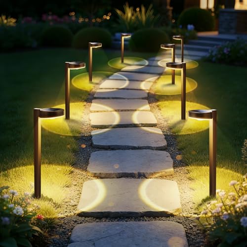 APONUO Solar Pathway Lights Outdoor, 3 Color Temperatures Selectable CCT, Focused Ground Spot Lens, Brighter Up to 12 Hrs IP65 Waterproof Path Lights for Walkway Driveway Yard Garden, Brown, 8 Pack - color: Brown, size: 8 Pack