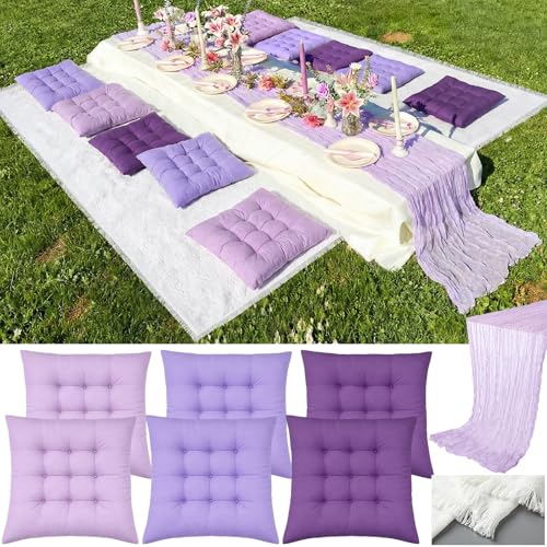 Extra Large Outdoor Picnic Blanket with Table Runner and Floor Pillow Cushion for Picnic Wedding Birthday Baby Shower Backyard(91 x 71'',Purple,6-Person) - color: Purple