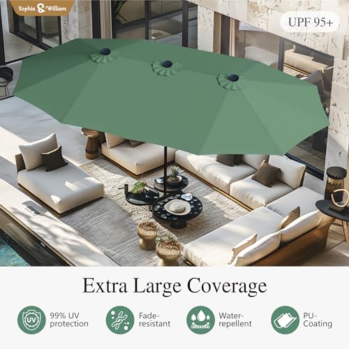 Sophia & William 15 ft Extra Large Patio Umbrella with Base Included, Rectangular Outdoor Umbrella Heavy Duty, Market Umbrella Double-sided Fade Resistant for Pool Garden Backyard, Mint - color: Mint