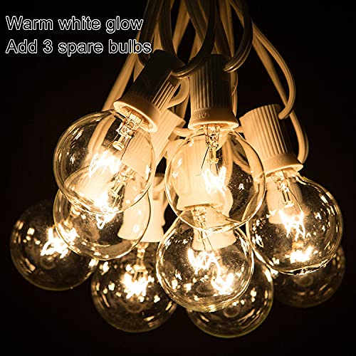 Abeja 50Ft Outdoor Patio String Lights with 53 Clear Globe G40 Bulbs,UL Listed for Patio Porch Backyard Deck Bistro Gazebos Pergolas Balcony Wedding Gathering Parties Decor, White - color: 50Ft Amber White-White, size: 50FT