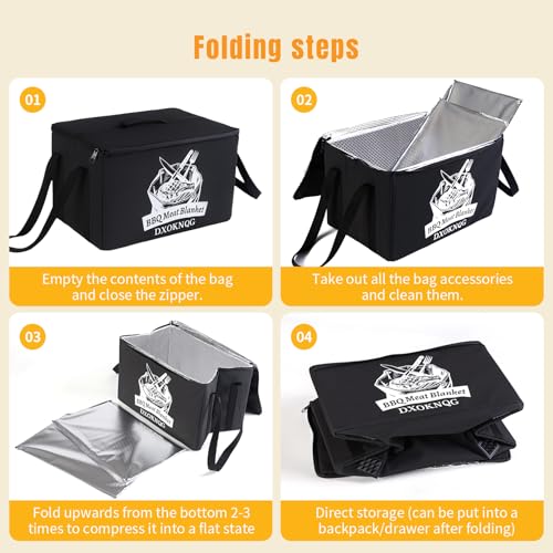 BBQ Insulated Food Bag - 5-Layer Thermal Cooler/Warmer for Grilling, Picnics | Collapsible, Waterproof, Large Capacity (Fits Roasts, Burgers & More) - color: Black