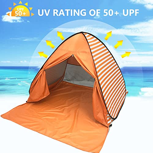 Pop Up Beach Tent Shade Sun Shelter UPF 50+ Canopy Cabana 2-3 Person for Adults Baby Kids Outdoor Activities Camping Fishing Hiking Picnic Touring (Orange Stripes) - color: Orange Stripes